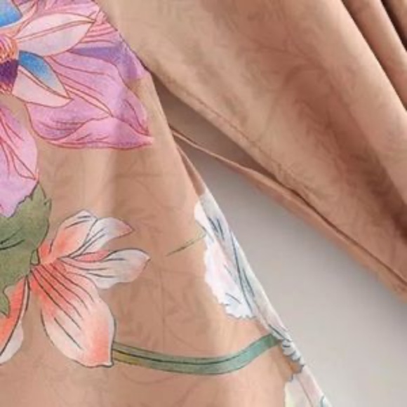 SOLD OUT Gypsy Bohemian Tan Floral Peacock Open Kimono Robe - Picture 11 of 12